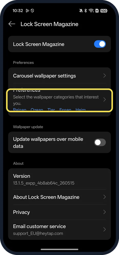Android screenshot: Preferences