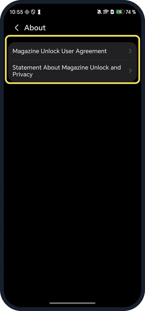 Android screenshot: About