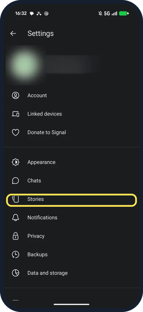 Android screenshot: Stories