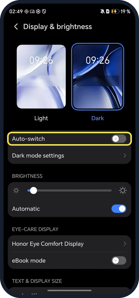 Android screenshot: Auto-switch