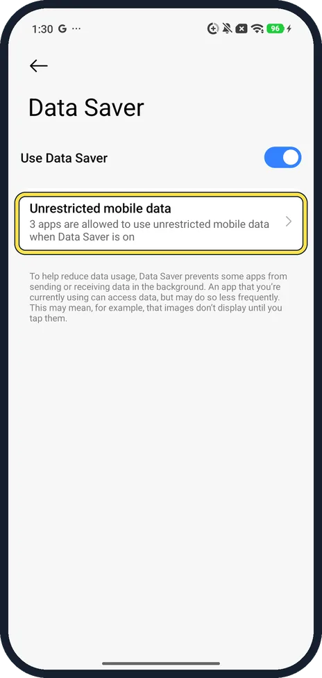 Android screenshot: Unrestricted mobile data on our Redmi