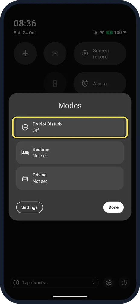 Android screenshot: Modes dialog