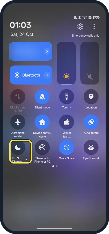 Android screenshot: Do Not Disturb tile