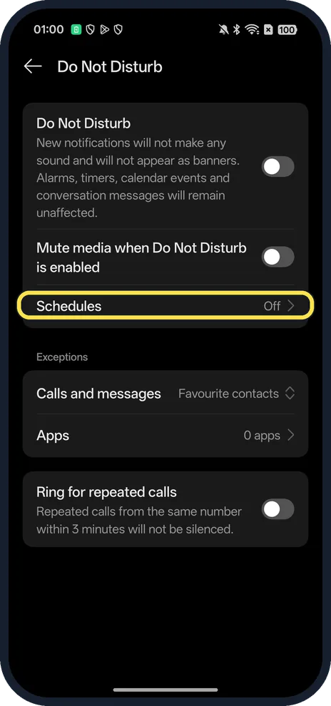 Android screenshot: Schedules