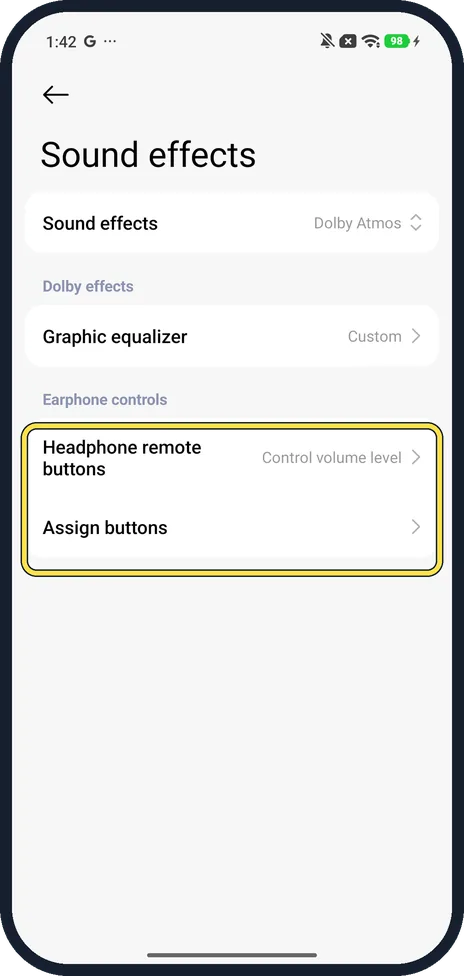 Android screenshot: Earphone controls on our Redmi