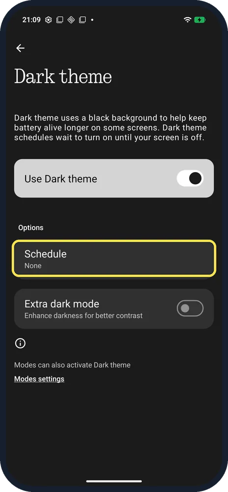 Android screenshot: Schedule