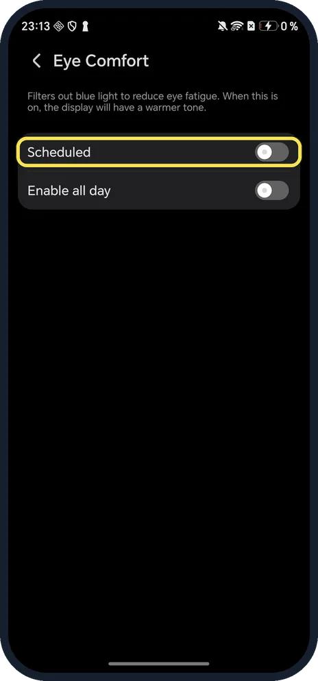 Android screenshot: Scheduled