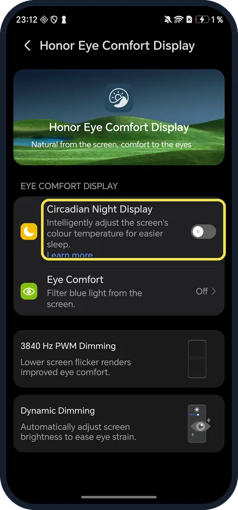 Android screenshot: Circadian Night Display