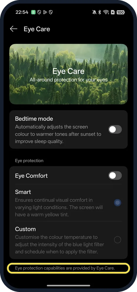 Android screenshot: Footer of the Eye Care page