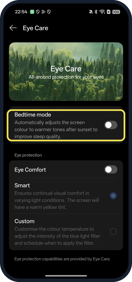 Android screenshot: Bedtime mode