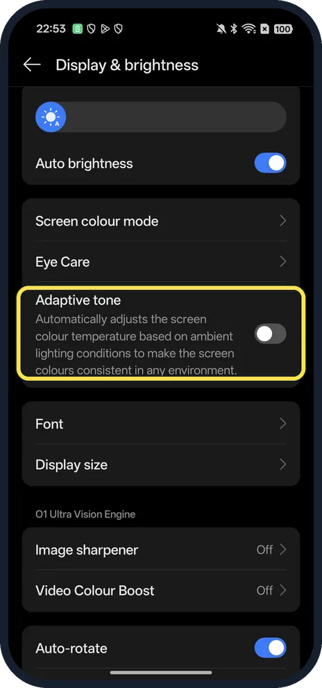 Android screenshot: Adaptive tone