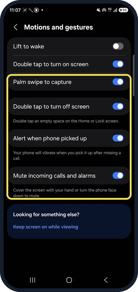 Android screenshot: The other switches on our Galaxy