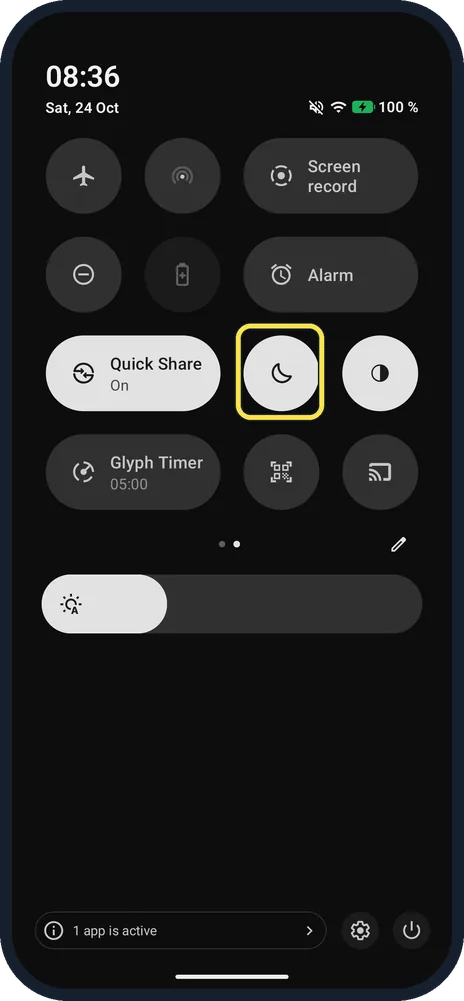 Android screenshot: Night Light tile