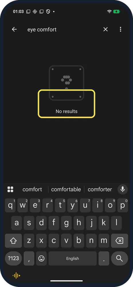 Android screenshot: No results