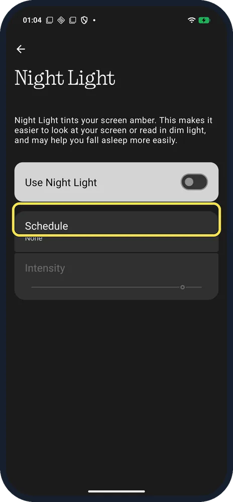 Android screenshot: Schedule