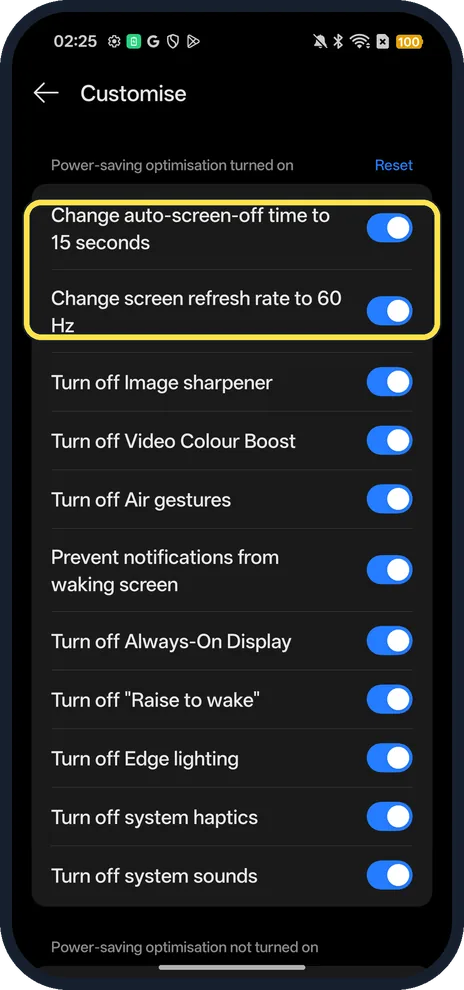 Android screenshot: Customise