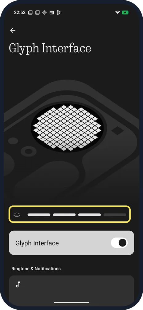 Android screenshot: Glyph brightness slider
