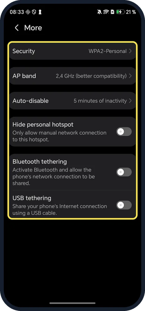 Android screenshot: More