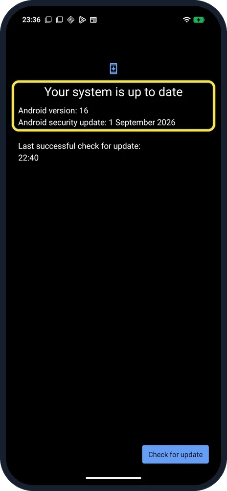 Android screenshot: After the update