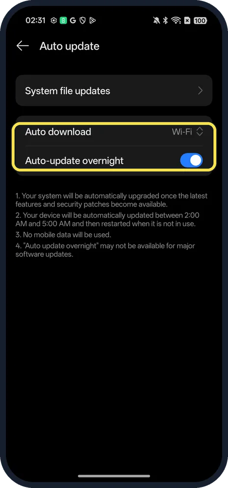 Android screenshot: Auto update