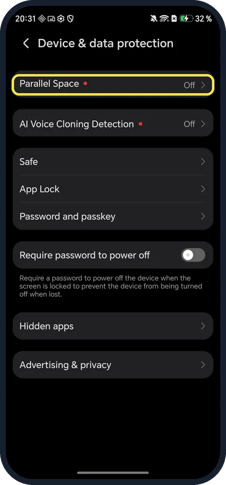 Android screenshot: Parallel Space