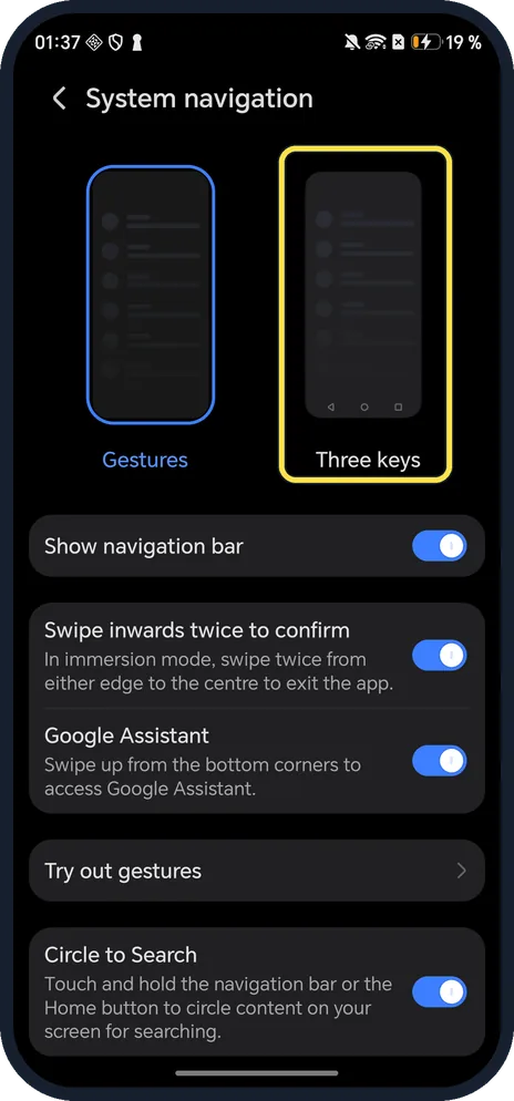 Android screenshot: Three keys