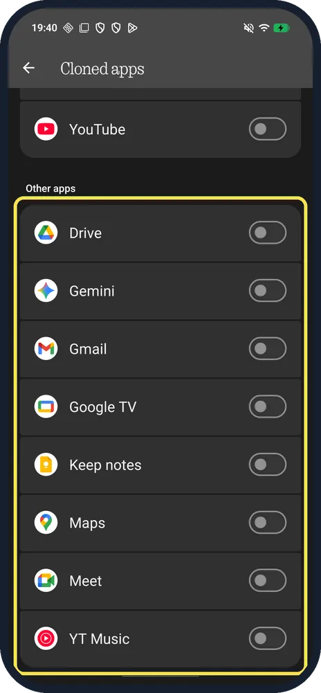 Android screenshot: Other apps