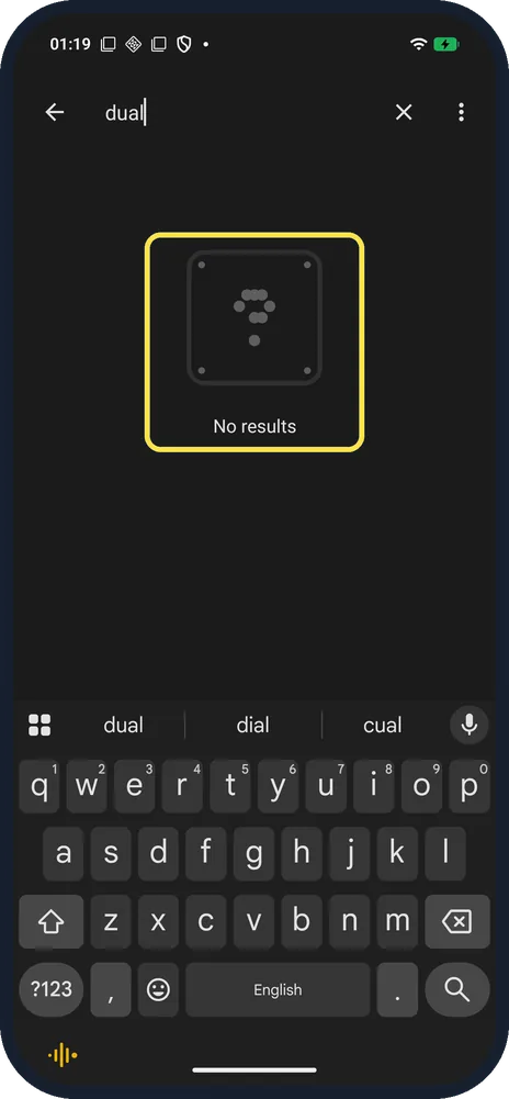 Android screenshot: No results