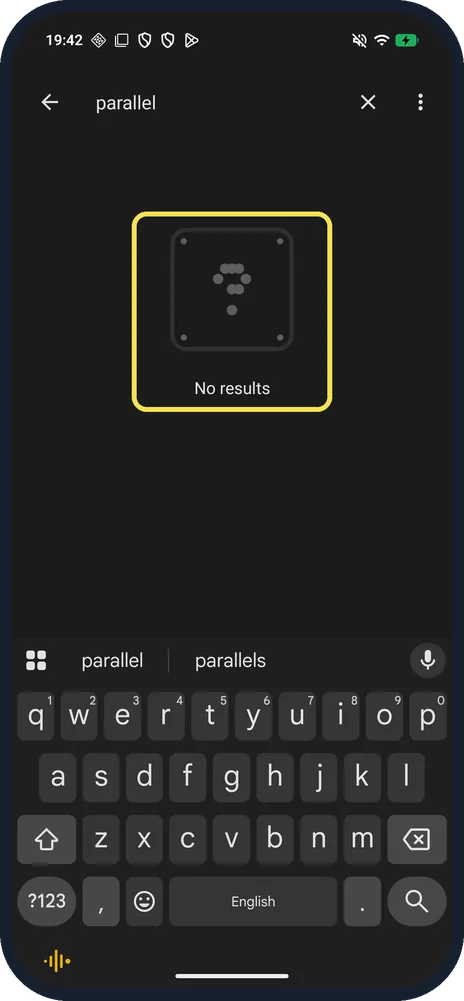 Android screenshot: No results