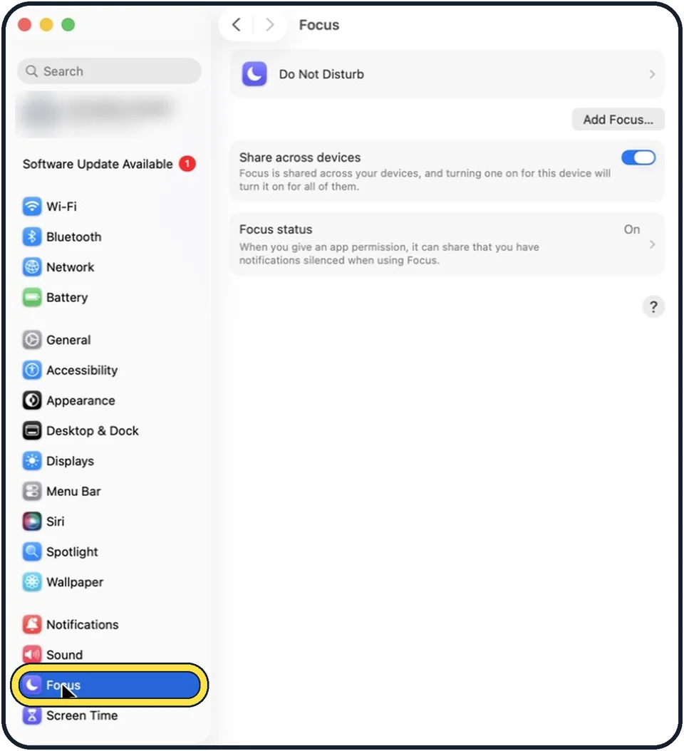 Screenshot from the guide: How to use Focus and Do Not Disturb on a Mac