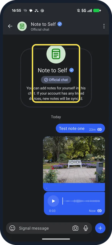 Android screenshot: If your account has any linked devices, new notes will be synced