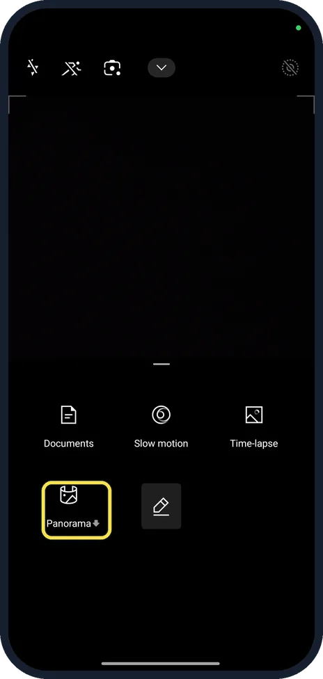 Android screenshot: Panorama with a small arrow next to its name
