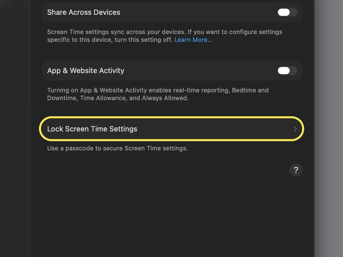 Mac screenshot: Lock Screen Time Settings