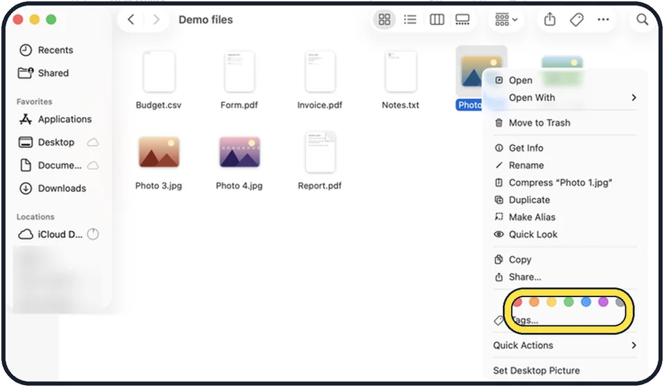 Screenshot from the guide: How to use tags in Finder on a Mac