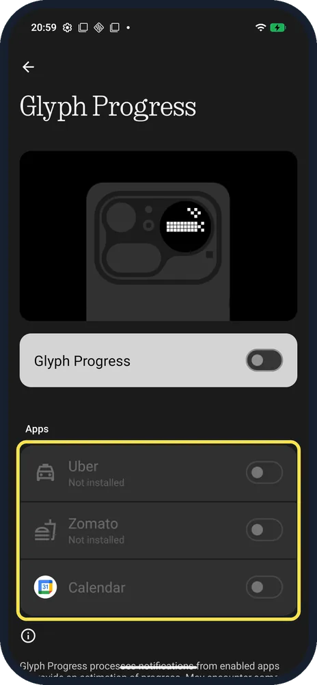 Android screenshot: Glyph Progress apps