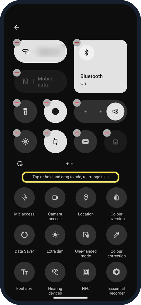 Android screenshot: Quick Settings editor
