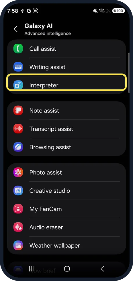 Android screenshot: Galaxy AI settings on our S26