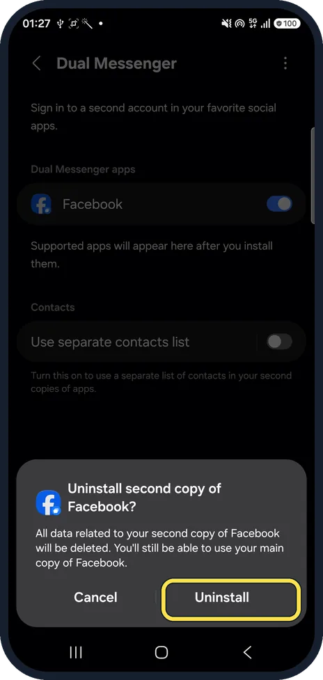 Android screenshot: Uninstalling on our Galaxy A57