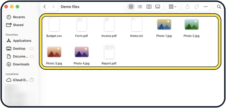 Mac screenshot: Select the files or folders