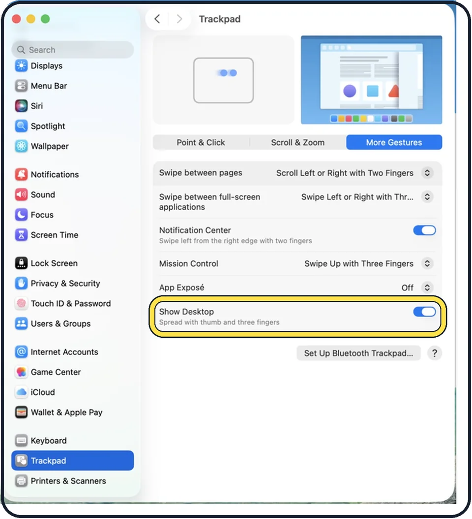 Mac screenshot: Thumb and three fingers
