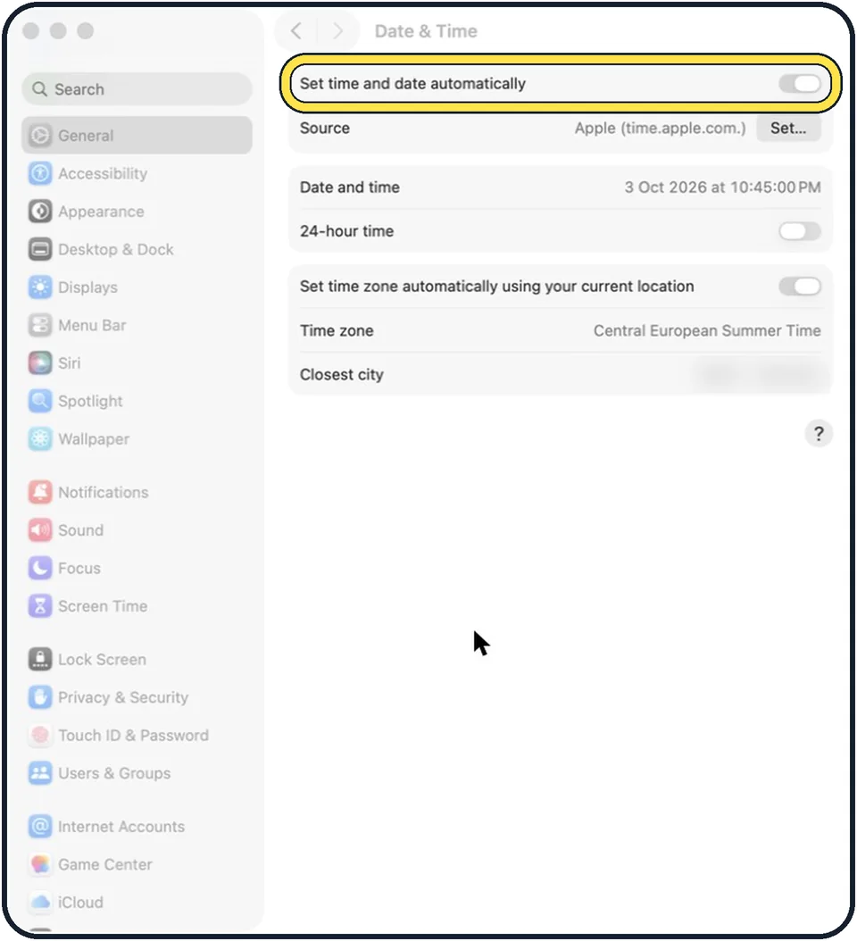 Mac screenshot: Check the date and time
