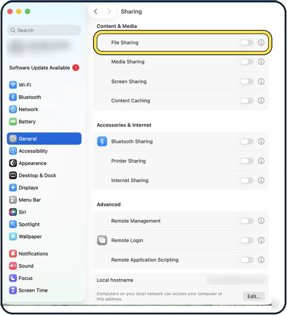 Mac screenshot: Switch off sharing you do not need
