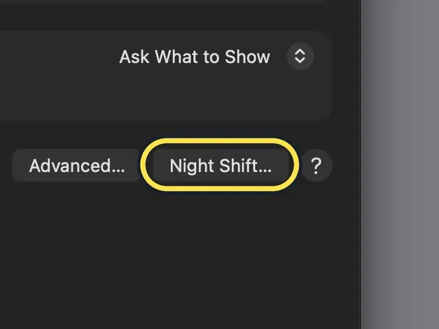 Mac screenshot: Night Shift… button