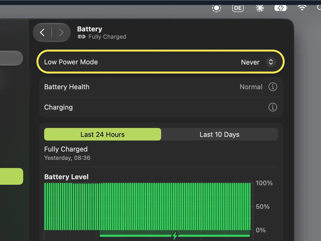 Mac screenshot: Low Power Mode