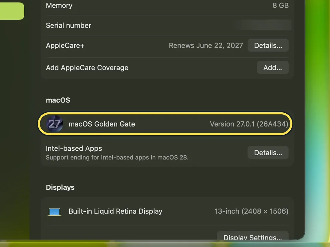 Mac screenshot: Version 27.0.1 (26A434)