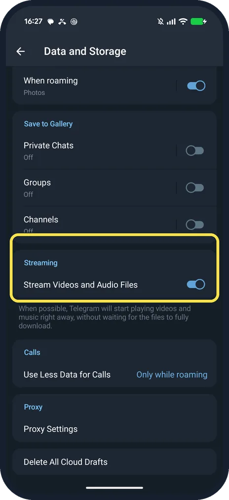 Android screenshot: Streaming