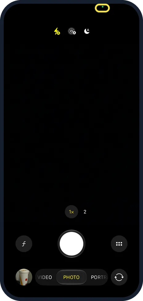 iPhone screen: Green dot: the camera is on