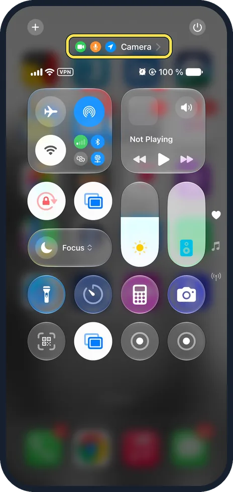 iPhone screen: Open Control Centre to see which app