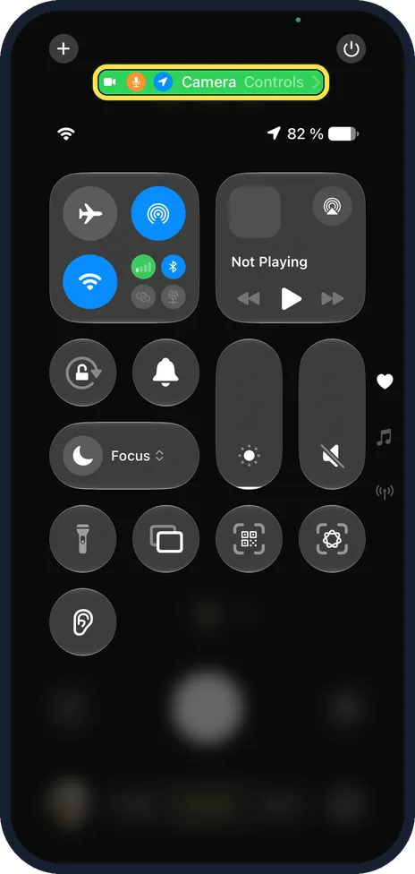 iPhone screen: Open Control Centre to see which app