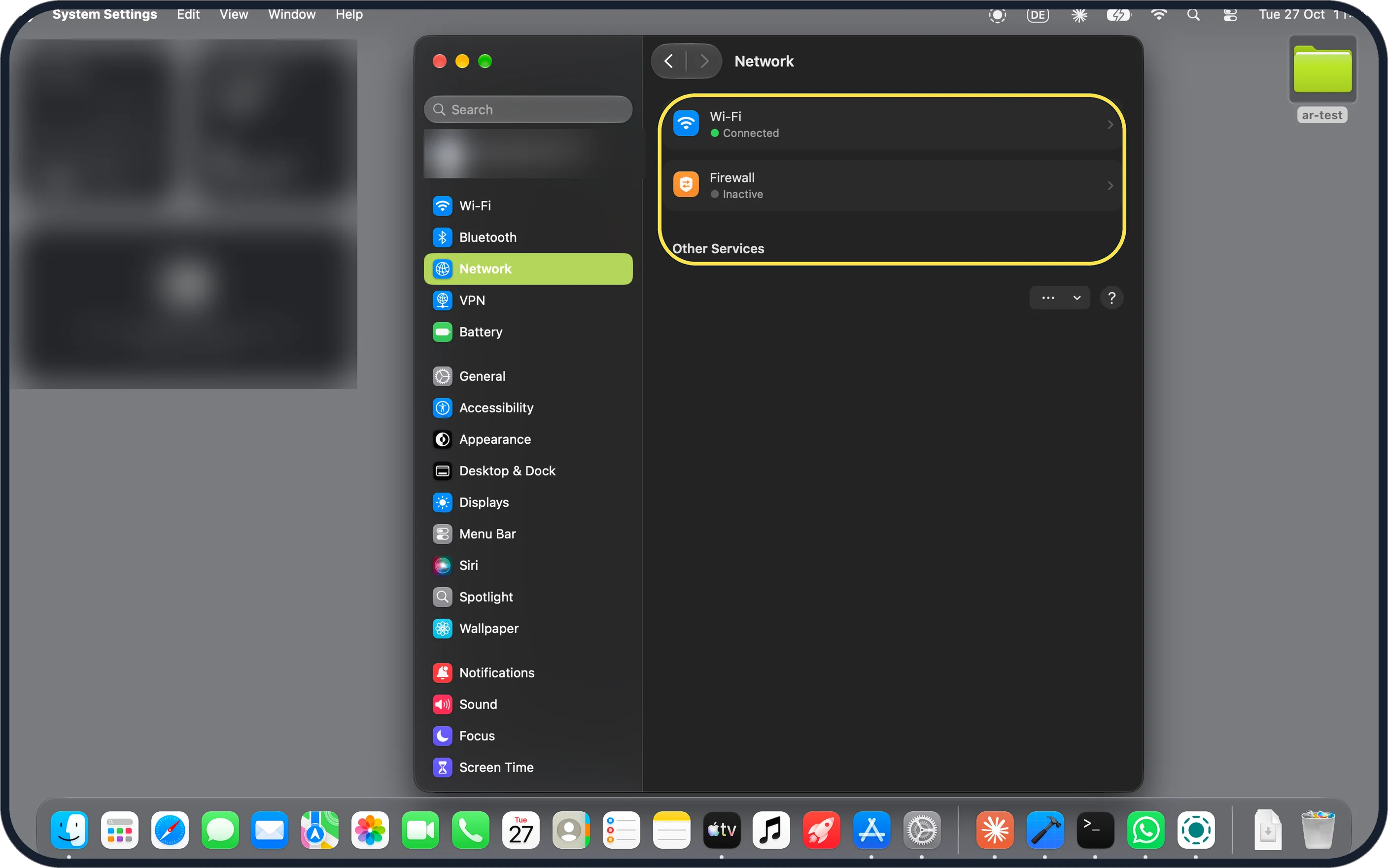 Mac screenshot: Network: Wi-Fi, no cellular